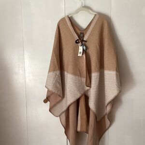 Vince Camuto Beige and White Striped Poncho